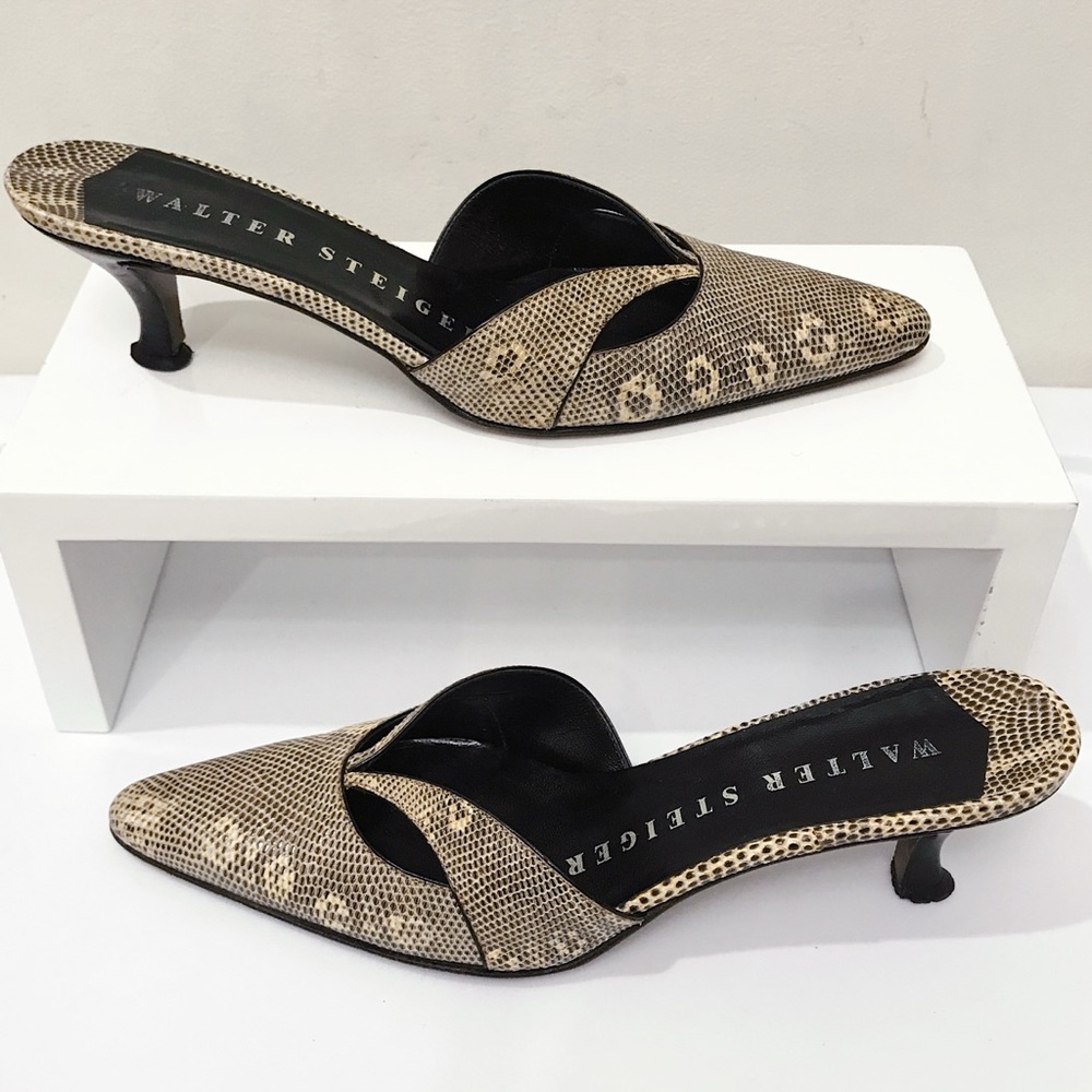 RARE Walter Steiger Exotic Ombré Lizard Skin Slip On Kitten Heel Mules 7.5 Italy - Picture 3 of 9